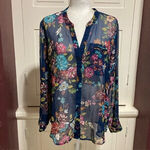 KUT From The Kloth Women’s Size XL Petite Multicolor Floral Blouse Mesh Top